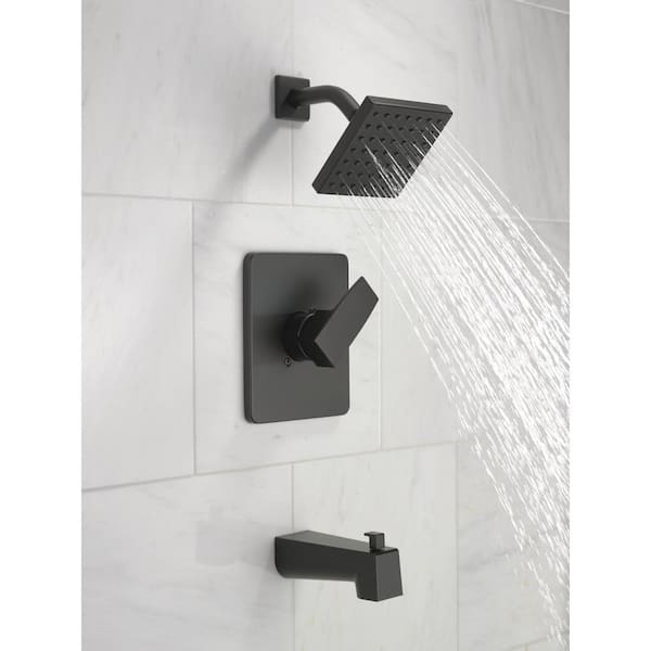 Modern Angular 1-Handle Wall Mount Tub and Shower Trim Kit in Matte Black (Valve Not Included)