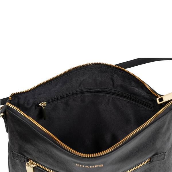 CHAMPS Champs Triple Zip Crossbody Black Leather Tote Bag 1027-BLACK - The  Home Depot