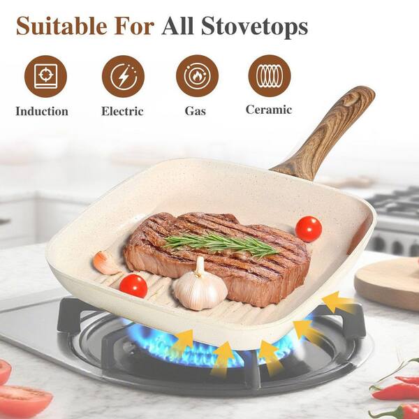 Tahanbath 3-Piece Aluminum Nonstick Square Frying Pan Set - 9.5 in
