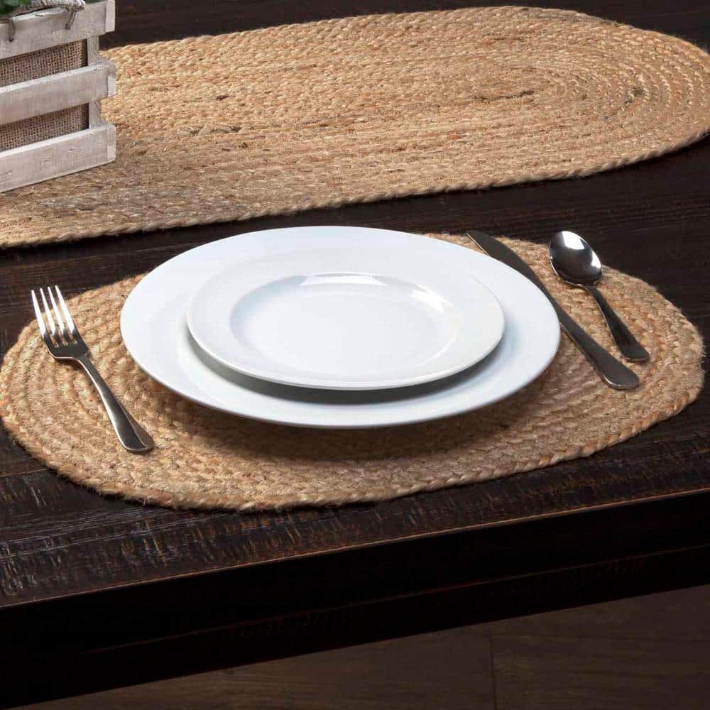 Natural Jute Oval Placemats Set of 6, 12x18 inches