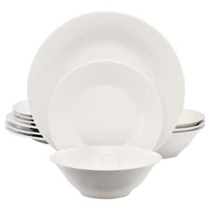 Everyday 12 Piece Round Fine Ceramic Dinnerware Set in White