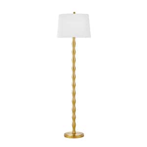 61 in. Gold Floor Lamp with White Fabric Shade