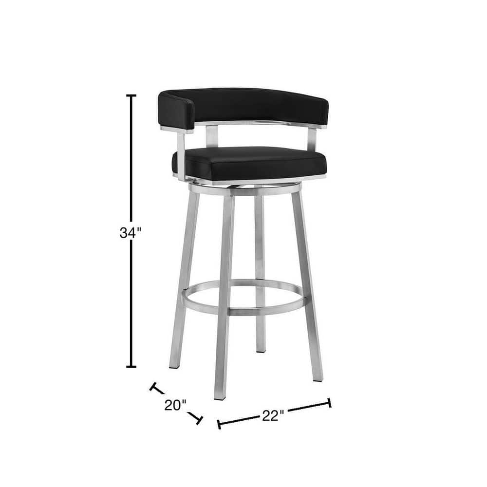 Contemporary 26" Black Faux Leather Swivel Counter Stool with Stainless Steel Base