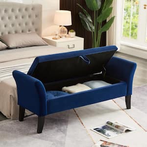 51.5 in. W x 18.3 in. D x 22 in. H Blue Plywood Linen Cabinet with Velvet Bed Bench