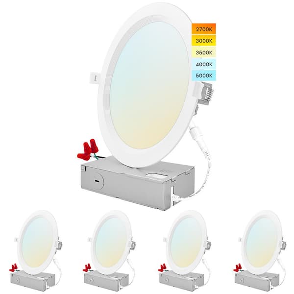 LUXRITE 8 in. 23-Watt CCT 3000K, 4000K, 5000K Canless Ultra Thin J-Box Remodel Integrated LED Recessed Light Kit Baffle (4-Pack)