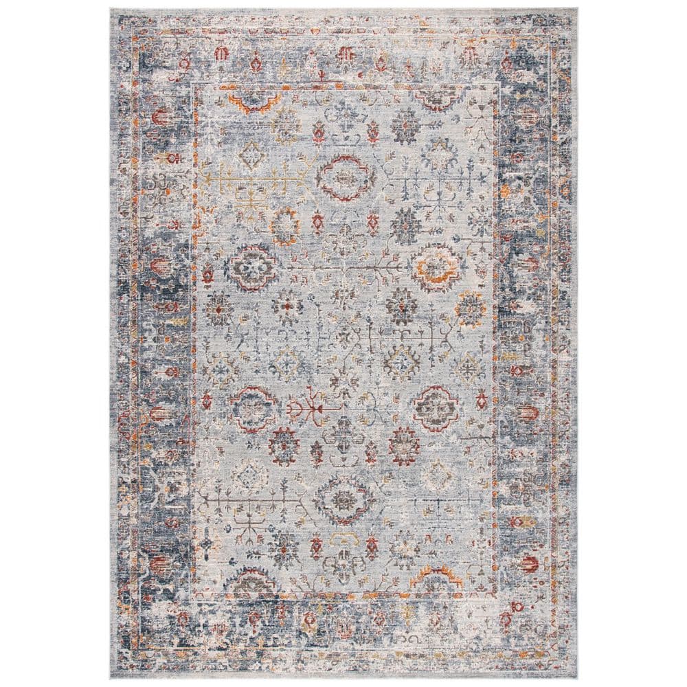 SAFAVIEH History 4 ft. x 6 ft. Light Gray/Navy Distressed Border Area ...