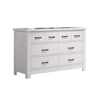 White and Black 8-Drawer 51 in. Wide Dresser Without Mirror