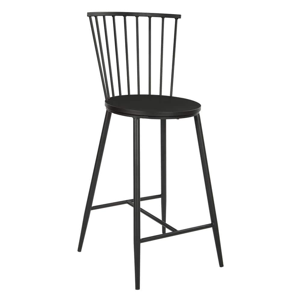 Bryce 26" Sleek Black Metal and Wood Counter Stool