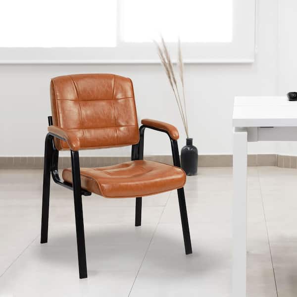 MAYKOOSH Brown Cushioned Office Guest Chair Leather Executive Waiting Room Chairs Reception Chairs with Padded Arm Rest(Set of 2)