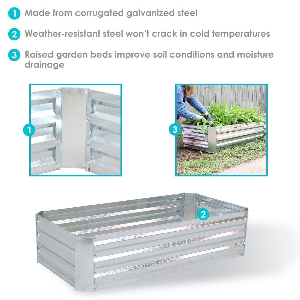 Silver Galvanized Steel Raised Garden Bed for Outdoor Plants