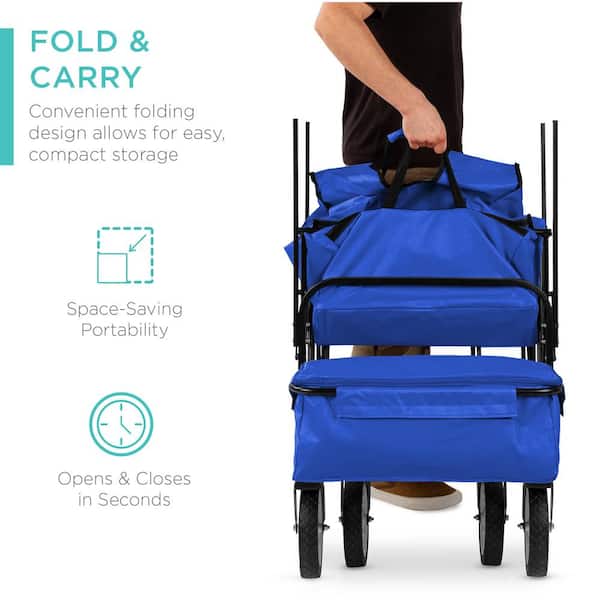 Best Choice Products Folding Utility Cargo Wagon Cart w/ Removable Canopy, Cup Holders - Blue