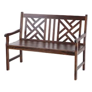 47 in. Wood Brown Outdoor Bench with Classic Pattern