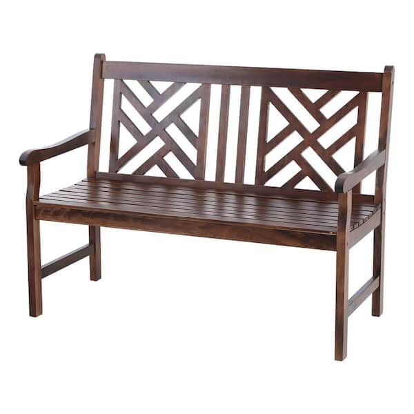 PHI VILLA 47 in. Wood Brown Outdoor Bench with Classic Pattern