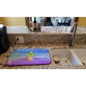 14 in. x 21 in. Multicolor Cactus Blue and Purple Watercolor Dish Drying Mat