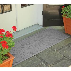 Aqua Shield Brittney Leaf Medium Grey 22 in. x 60 in. PET Polyester Door Mat