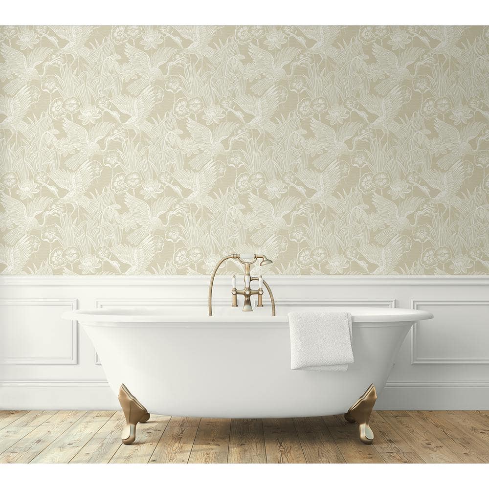 Sand Floral Heron Self-Adhesive Vinyl Wallpaper