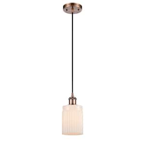 Hadley 1-Light Antique Copper Shaded Pendant Light with Matte White Glass Shade