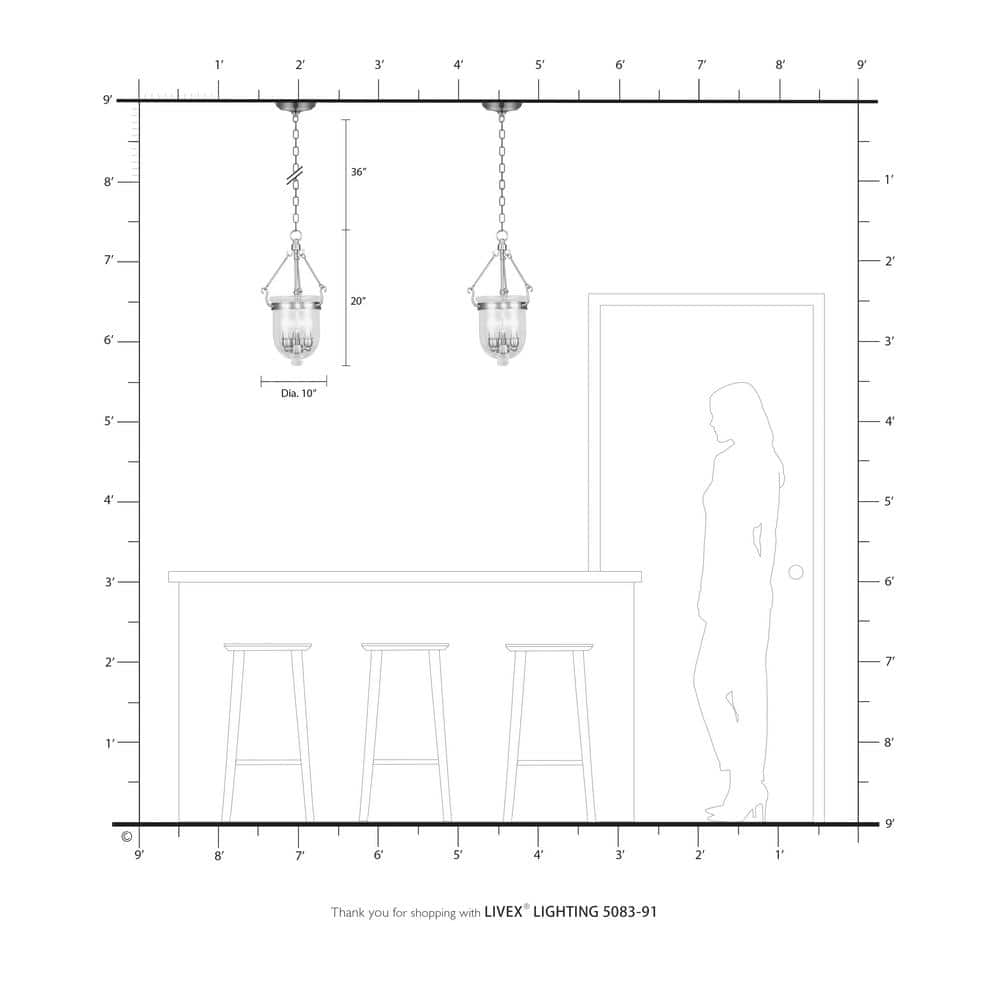 Jefferson Brushed Nickel Seeded Glass 3-Light Chain Lantern