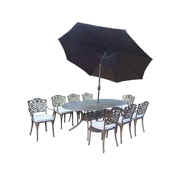 Oakland Living Mississippi 9-Piece Oval Patio Dining Set with Cushions and 2-Piece Patio Umbrella Set