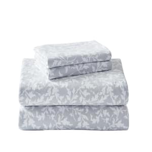 Crestwood 4-Piece Pastel Gray Floral Flannel Full Sheet Set