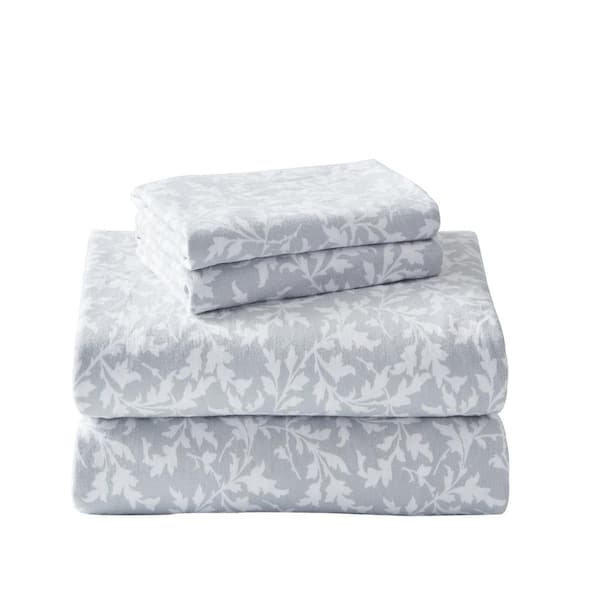 Laura Ashley Crestwood 4-Piece Pastel Gray Floral Flannel Full Sheet Set