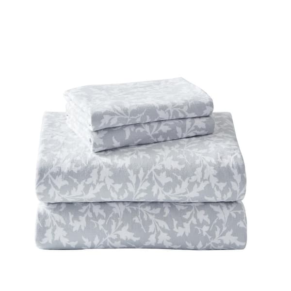 Laura Ashley Crestwood 4-Piece Pastel Gray Floral Flannel King Sheet Set