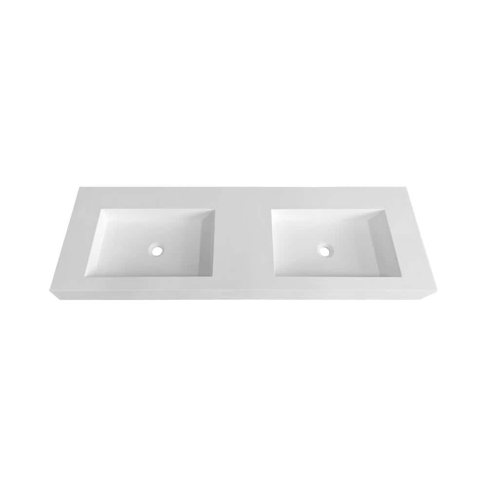 VANITYFUS 59 in. Wall Mount DoubleBasin Solid Surface Rectangle Non Vessel Sink Bathroom in