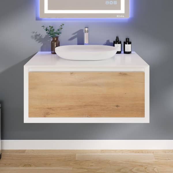 Eviva Santa Monica 36 in. Single Sink Floating White Oak Bath Vanity with White Acrylic Top (Assembled)