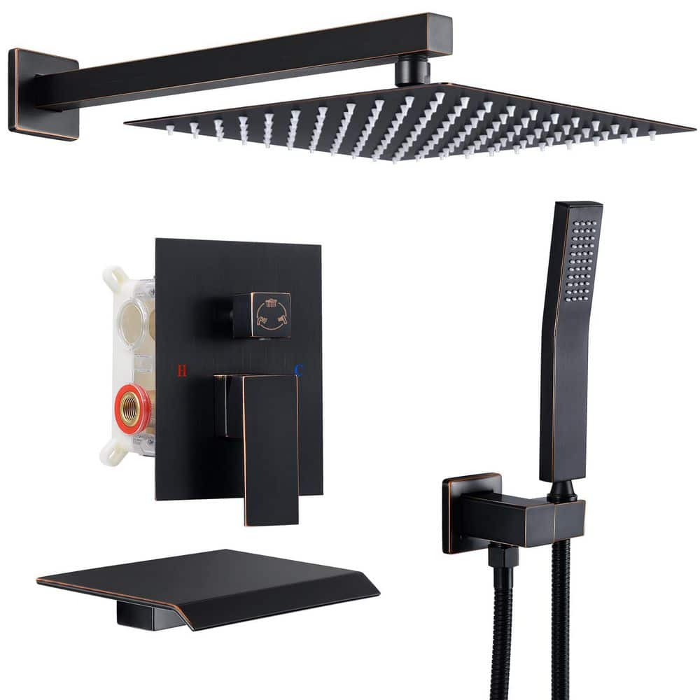 Double Handle 3-Spray Tub and Shower Faucet Shower Combo 12 in. Shower Head 2.5 GPM in Oil Rubbed Bronze Valve Included price history on PriceWatchPro