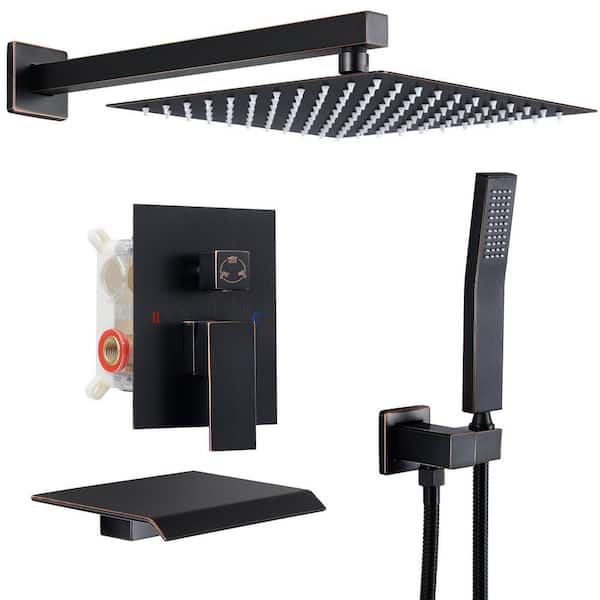 Double Handle 3-Spray Tub and Shower Faucet Shower Combo 12 in. Shower Head 2.5 GPM in Oil Rubbed Bronze Valve Included