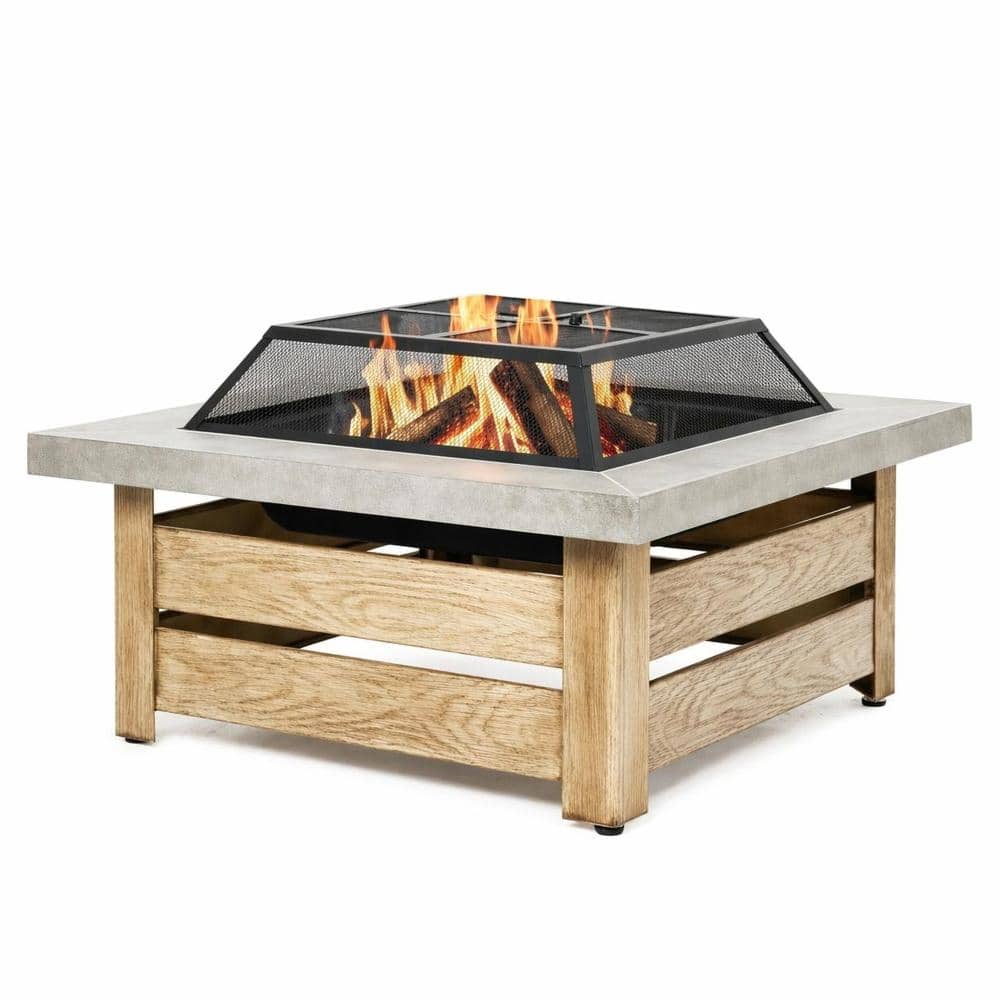 "34"" Grey Square Wood-Burning Fire Pit with Geometric Cut-Out Design & Durable Steel Construction for Backyard, Patio" price history on PriceWatchPro