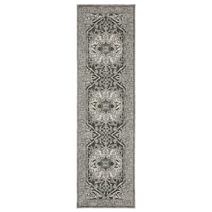 Imperial Gray/Ivory 2 ft. x 8 ft. Oriental Medallion Persian-Inspired Polyester Indoor Runner Area Rug