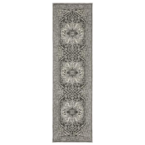 AVERLEY HOME Imperial Gray/Ivory 2 ft. x 8 ft. Oriental Medallion Old World-Inspired Polyester Indoor Runner Area Rug