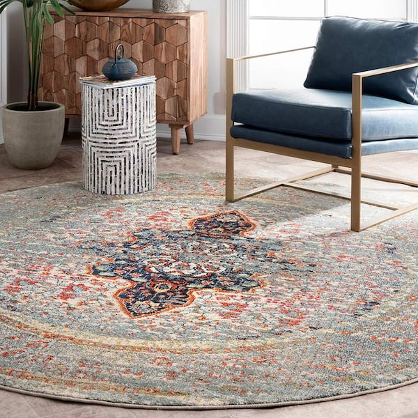 Distressed Persian Sarita Gray 4 ft. Round Area Rug