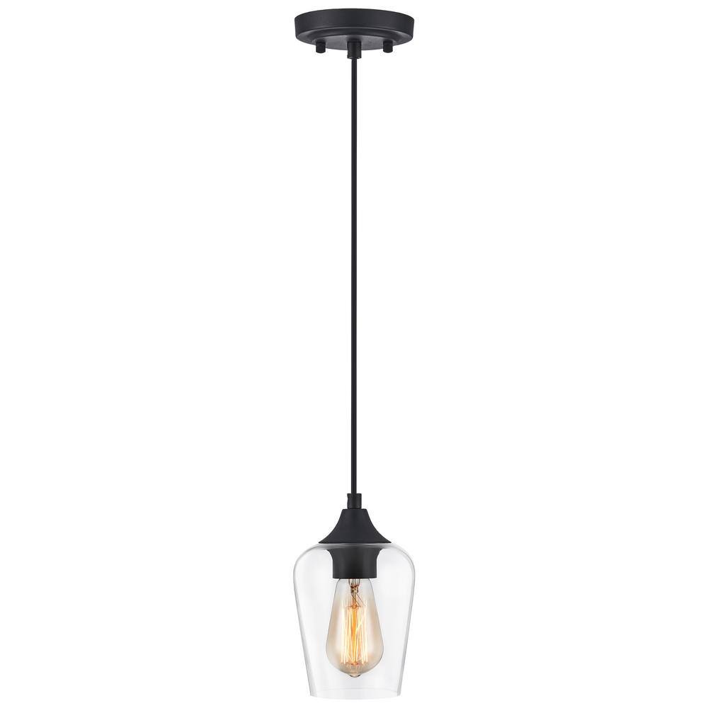 Matte Black Nickel Mini Drum Pendant with Adjustable Glass Shade