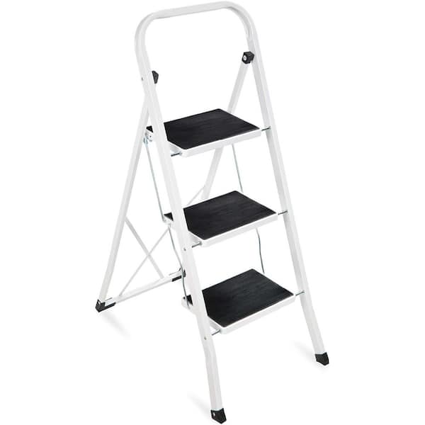 Unbranded 3 Step Ladder Folding Sturdy Lightweight Portable Step Stool fHome w/Non-Slip Rubber Feet, Padded Platforms Pads