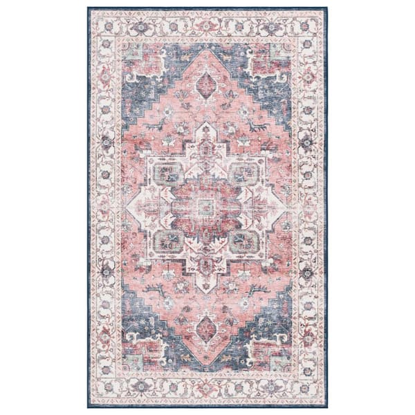 SAFAVIEH Arizona Rust/Dark Blue 3 ft. x 5 ft. Distressed Border Ornate Machine Washable Area Rug