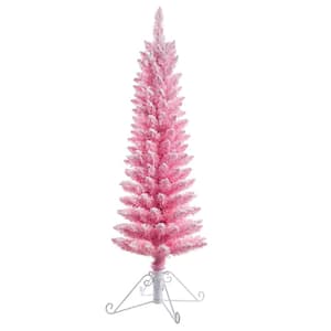 4 ft. Pre-lit Incandescent Pink Flocked Cotton Candy Fir Artificial Christmas Tree with 50 Clear Lights