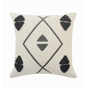 Geometric Black/Gray Tufted Triangles Soft Polyester 20 in. x 20 in. Throw Pillow