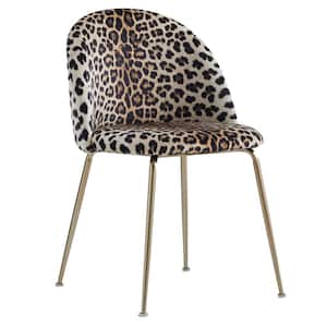 Miramar Leopard Print Velvet Metal Dining Chairs (Set of 2)