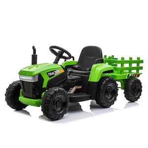12-Volt Kids Battery Powered Electric Tractor with Trailer in Green