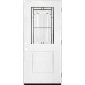 Legacy Knox 36 in. x 80 in. Left-Hand/Outswing Half Lite Decorative Glass White Primed Fiberglass Prehung Front Door