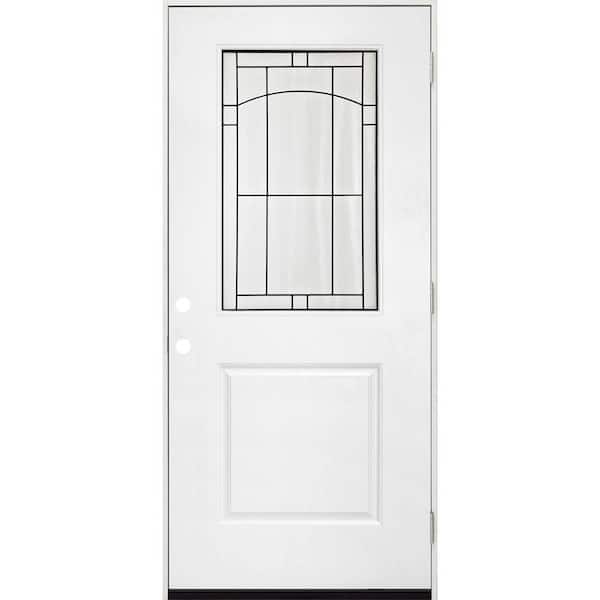 Steves & Sons Legacy Knox 36 in. x 80 in. Left-Hand/Outswing Half Lite Decorative Glass White Primed Fiberglass Prehung Front Door