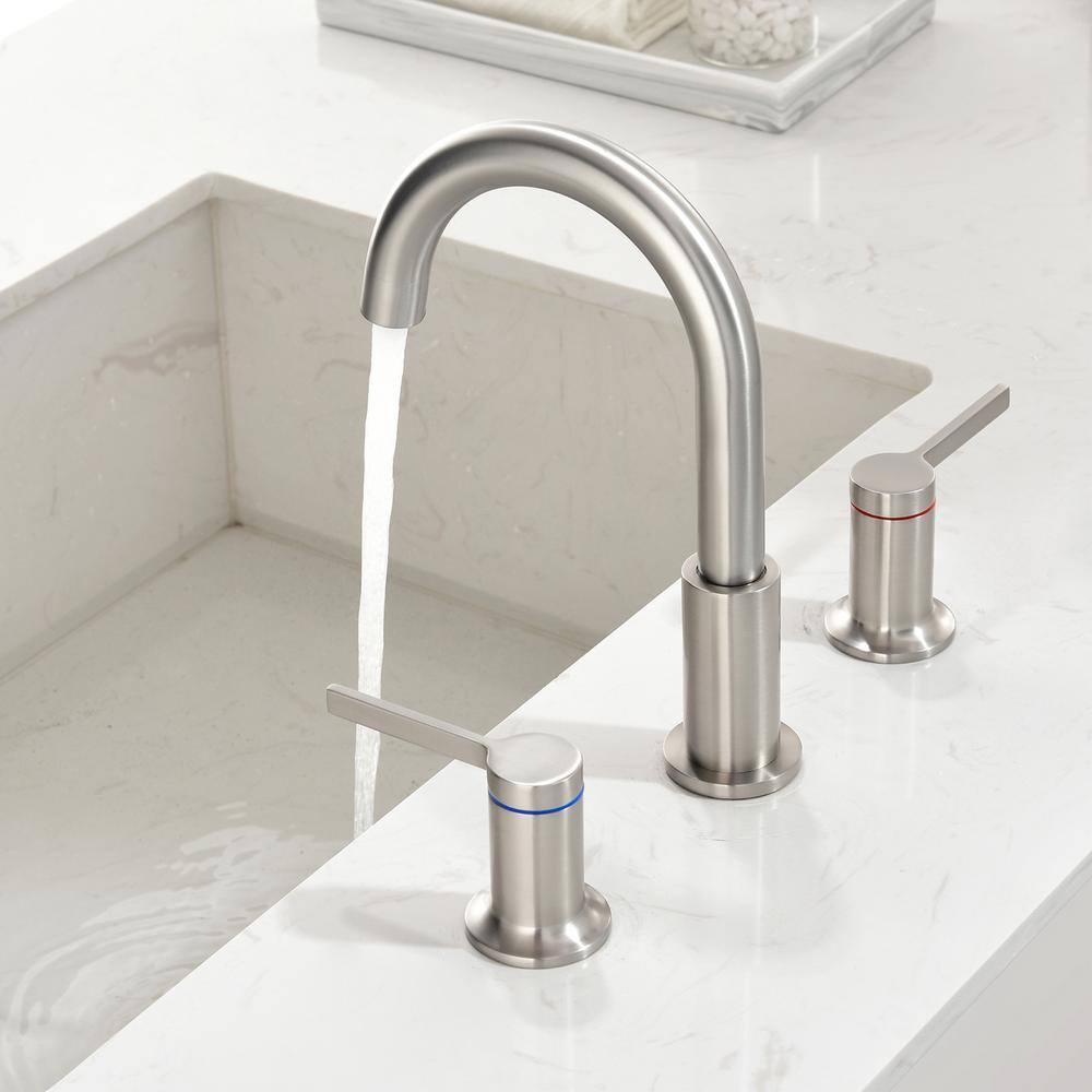Brushed Nickel 8-Inch Widespread Double Handle Bathroom Faucet
