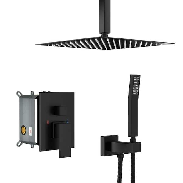 Aurora Decor ACA 10 in. Single-Handle 1-Spray Square High Pressure Shower Faucet in Matte Black (Valve Included)