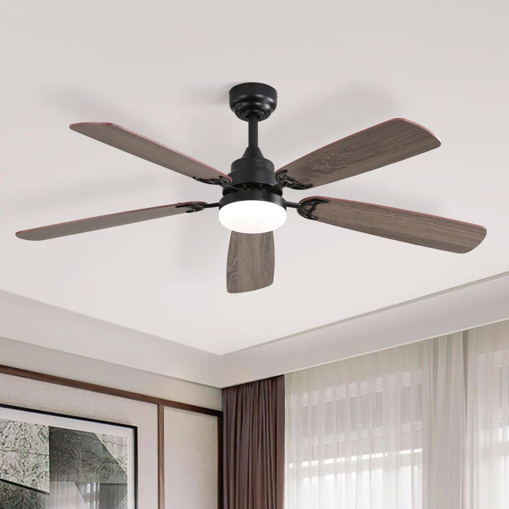 52 in. Indoor Black Downrod Mount & Flush Mount Standard Ceiling Fan with Dimmable LED Light and Remote for Bedrooms price history on PriceWatchPro