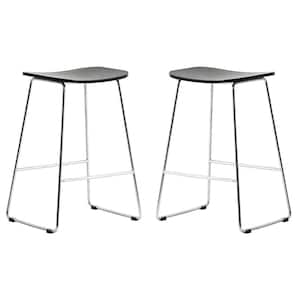 Melrose 26 in. Modern Wood Bar Stool with Chrome Iron Base and Footrest Set of 2 in Black