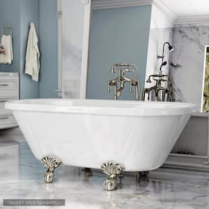 W-I-D-E Series Dalton 60 in. Acrylic Clawfoot Bathtub in White, Ball-and-Claw Feet, Drain in Brushed Nickel