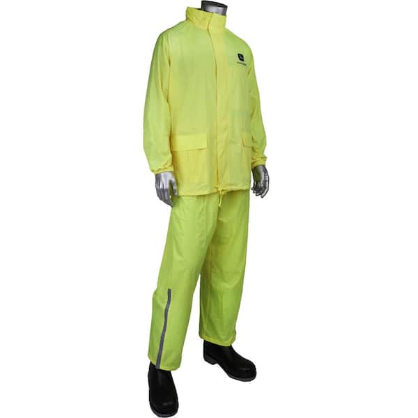 John Deere - X-Large Yellow Polyurethane-Coated Polyester Waterproof 2-Piece Rain Suit with 2 in. Storm Flap