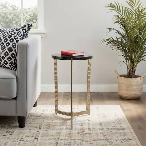 13 in. Gold Round Glass Tall Metal Base Modern End Table